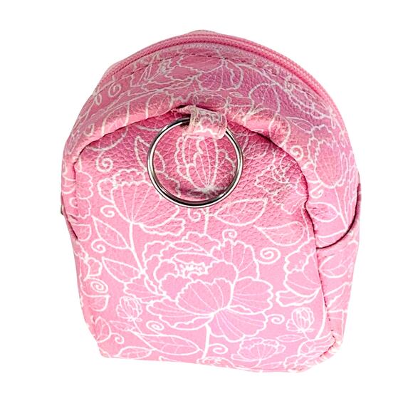 Backpack Charm Mini Pink White Floral Vinyl Zipper Ring Small Bag Coin Purse - Picture 2 of 7